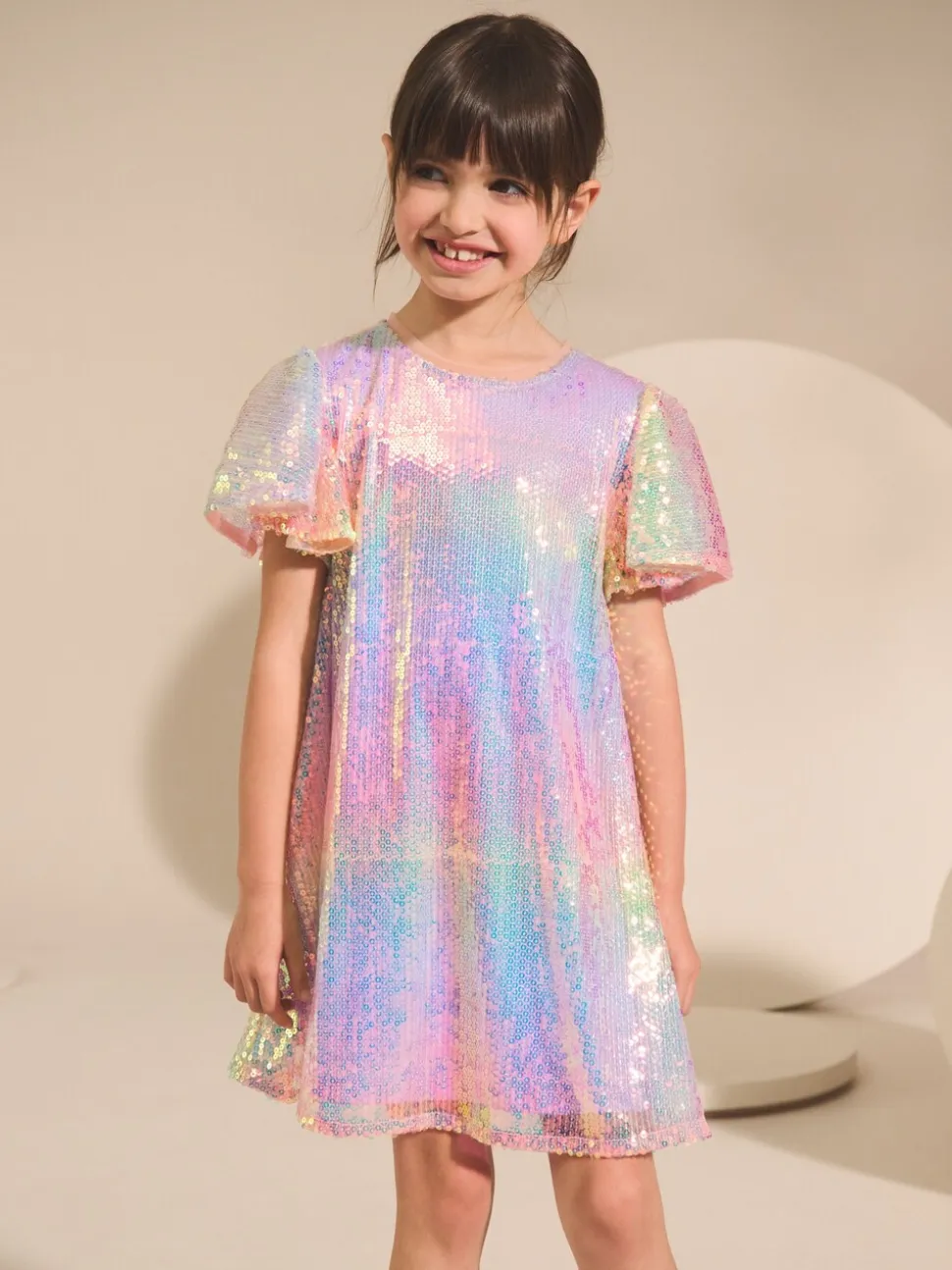 Regenboog - Feestelijke jurk met engelmouwen en pailletten (3-16jr)