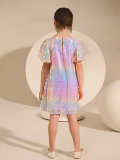 Regenboog - Feestelijke jurk met engelmouwen en pailletten (3-16jr)