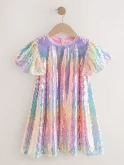 Regenboog - Feestelijke jurk met engelmouwen en pailletten (3-16jr)