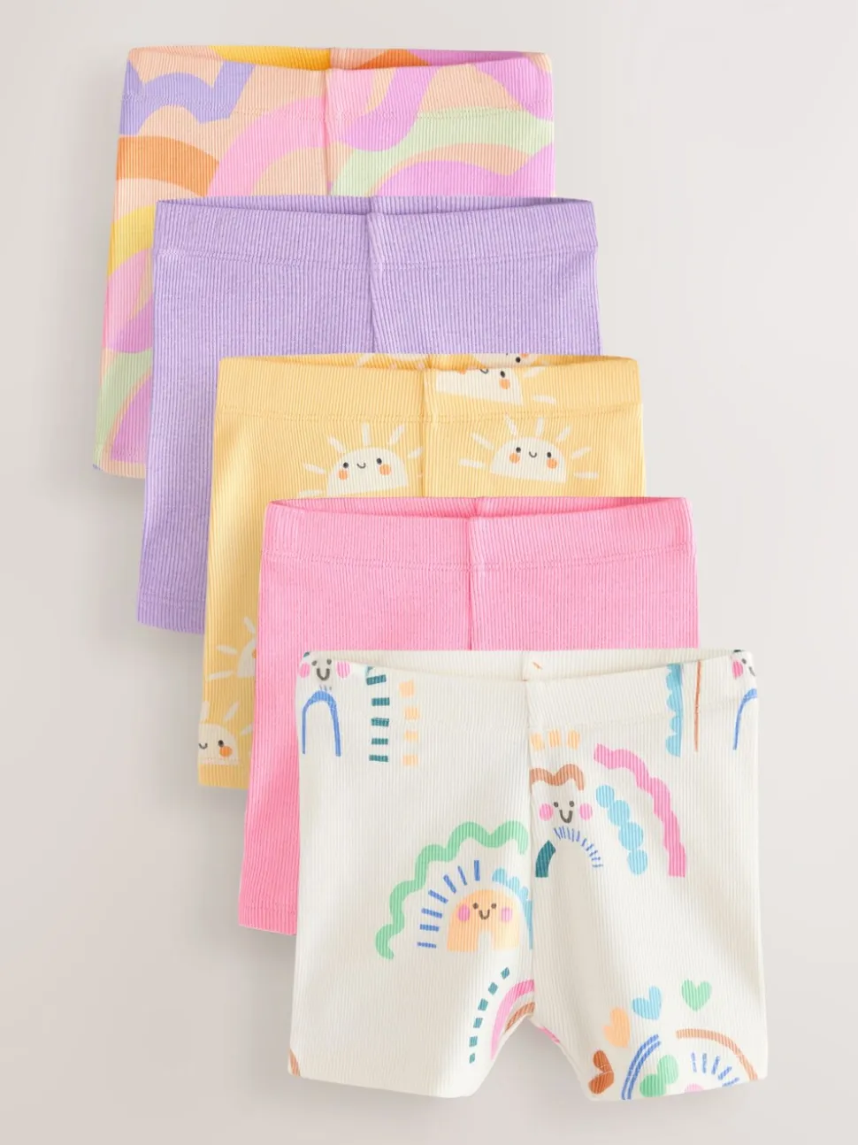 Regenboog - Set van 5 geribbelde fietsshorts (3 mnd-7 jr)