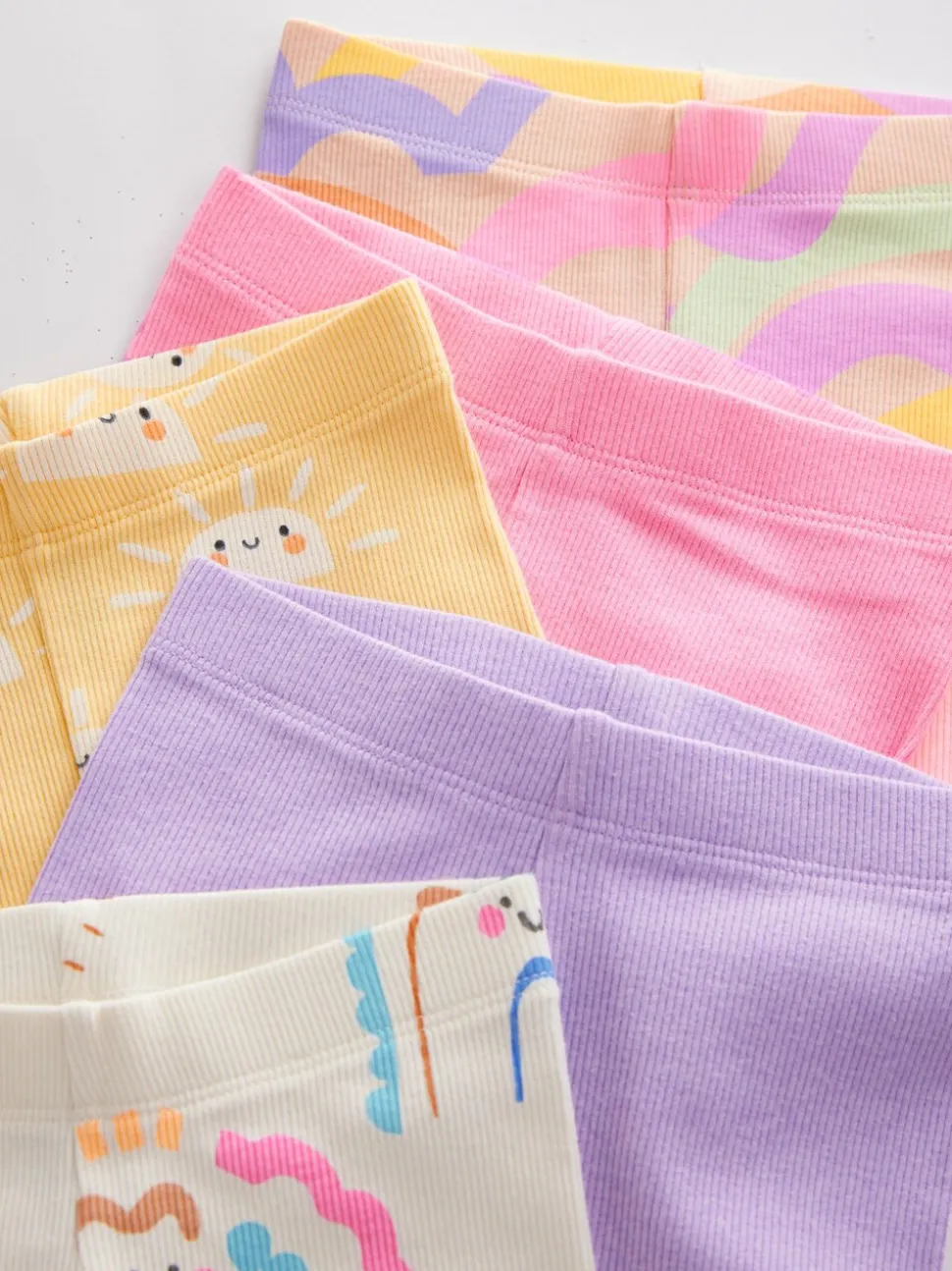 Regenboog - Set van 5 geribbelde fietsshorts (3 mnd-7 jr)