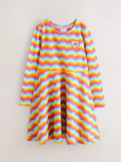 Regenboogkleurig met golven - Little Bird by Jools Oliver Skater-jurk met lange mouwen