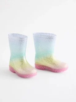 Regenboogprint - Regenlaarzen met glitters