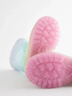 Regenboogprint - Regenlaarzen met glitters