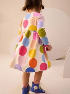 Regenboogstippen - Geribbelde jurk met lange mouwen (3mnd-7jr)