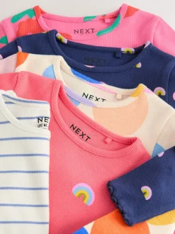 Regenboogstippen - Verpakking van 5 geribde tops met lange mouwen (3mnd-7jr)