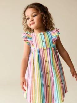 Regenboogstrepen - Double Ruffle Sleeve Dress (3mths-8yrs)