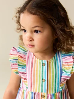 Regenboogstrepen - Double Ruffle Sleeve Dress (3mths-8yrs)