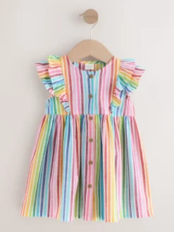 Regenboogstrepen - Double Ruffle Sleeve Dress (3mths-8yrs)
