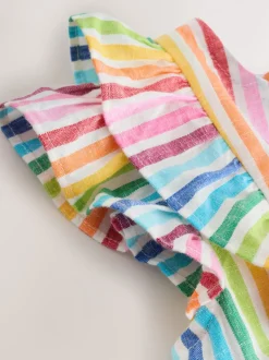 Regenboogstrepen - Double Ruffle Sleeve Dress (3mths-8yrs)