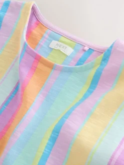 Regenboogstrepen - Jersey jurk met korte mouwen (3-16 jr)