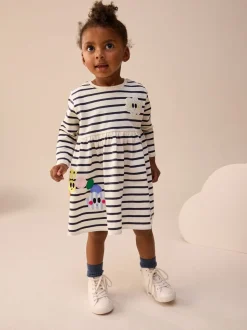 Regenboogstrepen - Jurk met lange mouwen en versiering (3mnd -7jr)
