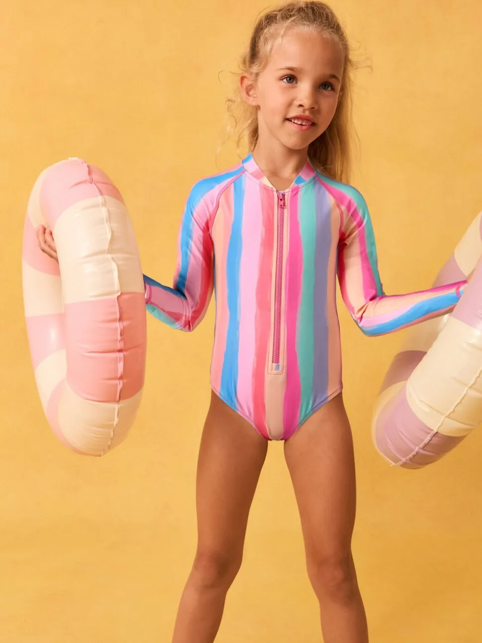Regenboogstrepen - Long Sleeve Sunsafe Swimsuit (3mths-16yrs)