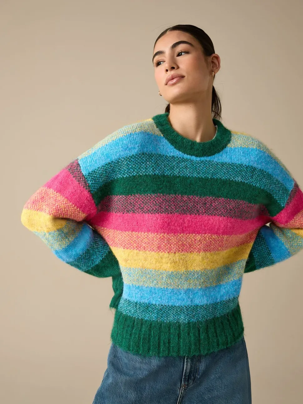 Regenboogstrepen - Trui met ronde hals van wol
