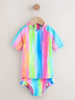 Regenboogstrepen - Zonbeschermende zwemset met korte mouwen (3mnd-10jr)