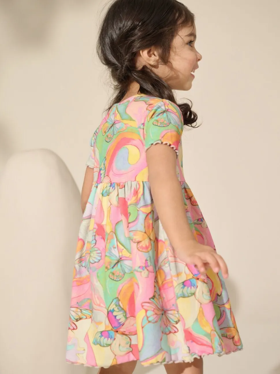 Regenboogvlinder - Geribde jersey jurk (3 mnd-7 jr)