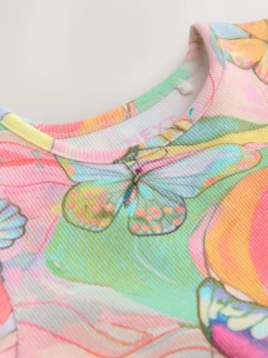 Regenboogvlinder - Geribde jersey jurk (3 mnd-7 jr)