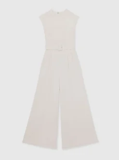 Reiss Alba Sheer-Panel Wide-Leg Belted Jumpsuit