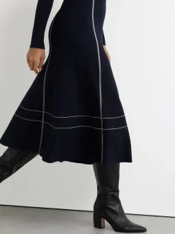 Reiss Charlie Contrast-Stitch Knitted Midi Dress