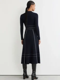Reiss Charlie Contrast-Stitch Knitted Midi Dress