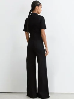 Reiss Danie Wide-Leg Zip-Through Denim Jumpsuit