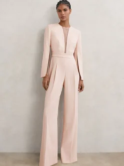 Reiss Evora Plunge-Neck Split-Sleeve Jumpsuit
