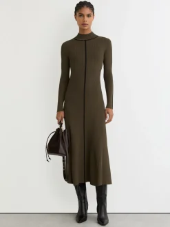 Reiss Polly Contrast-Stitch Knitted Midi Dress