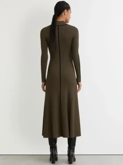 Reiss Polly Contrast-Stitch Knitted Midi Dress