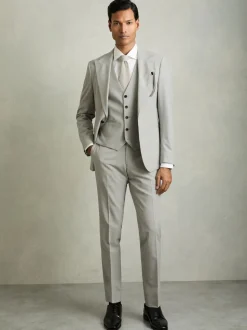 Reiss Slice Puppytooth-Check Suit Waistcoat Wool-Blend