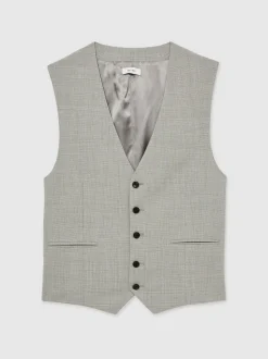 Reiss Slice Puppytooth-Check Suit Waistcoat Wool-Blend