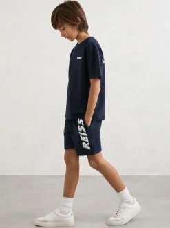 Reiss Terek Cotton Logo-Print Drawstring Shorts
