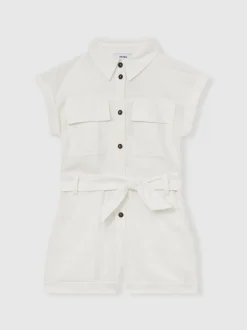 Reiss Zoe playsuit van katoen-linnen met riem