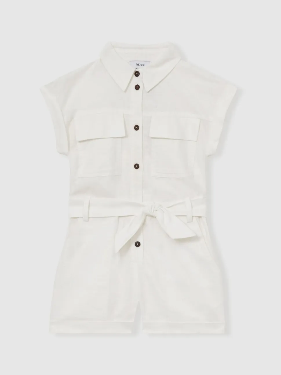 Reiss Zoe playsuit van katoen-linnen met riem