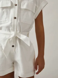 Reiss Zoe playsuit van katoen-linnen met riem