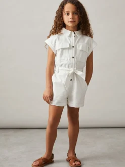 Reiss Zoe playsuit van katoen-linnen met riem