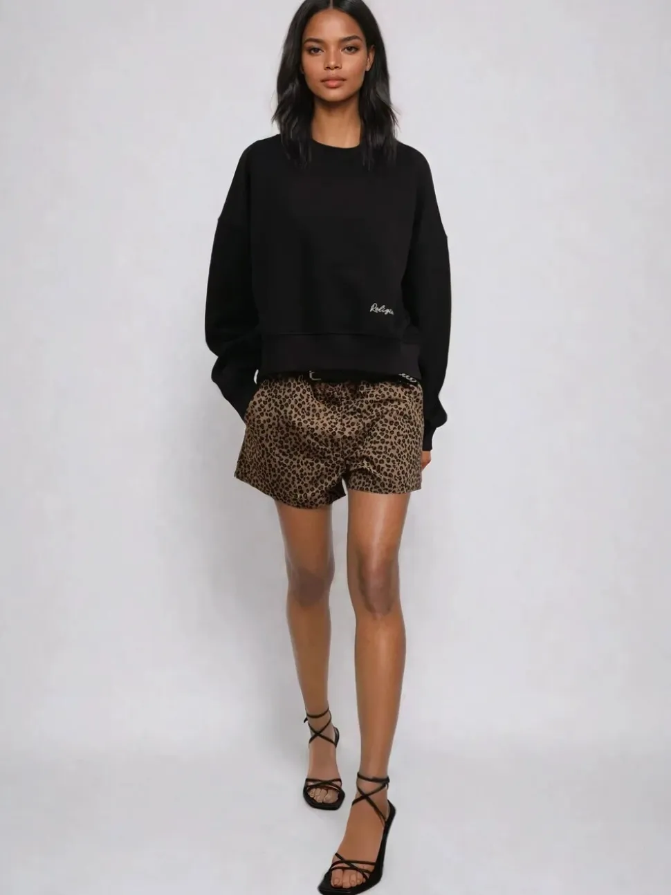 Religion Maeva 100% Cotton Shorts In Mixed Leopard Print