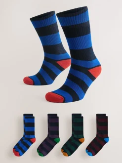 Rich Blue/Green/Red Stripe Pattern - Verpakking van 4 sportsokken