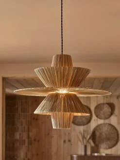 Rieten plafondlamp met gemakkelijk te monteren kap