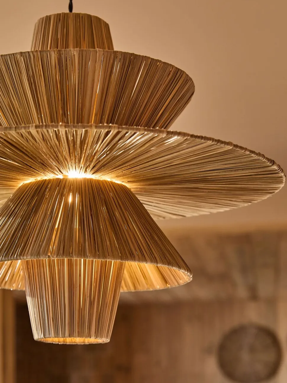 Rieten plafondlamp met gemakkelijk te monteren kap