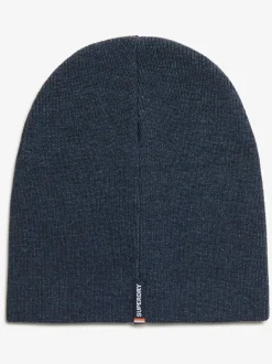 Rijk marineblauwe gemêleerd - Superdry gebreide beanie-muts met Essential-logo
