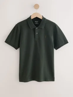 Rijk olijfgroen - Slim Fit - Piqué poloshirt met korte mouwen