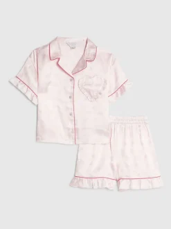 River Island Girls Satin Shirt & Short Pyjamas Set