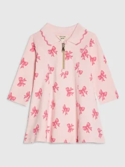 River Island Long Sleeve Bow Collar Rib Dress