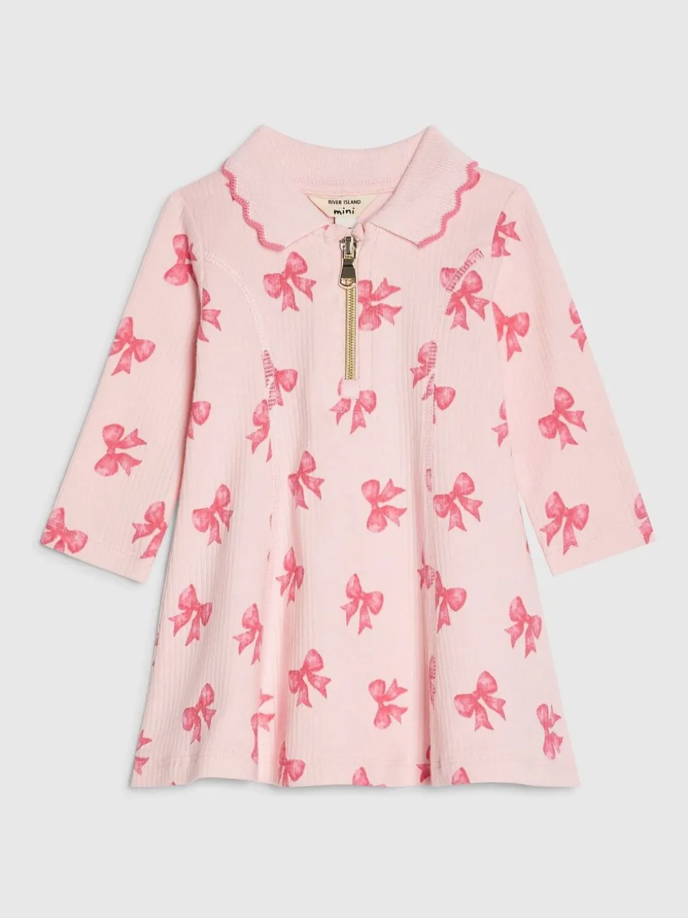 River Island Long Sleeve Bow Collar Rib Dress
