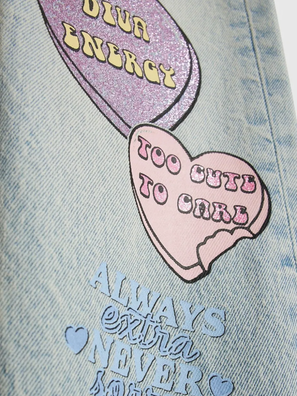 River Island Loveheart Graffiti Straight Leg Jeans