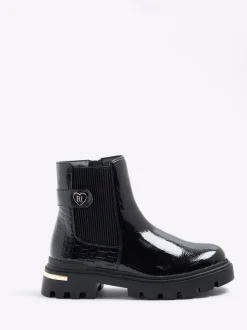 River Island Patent Heart Strap Chelsea Boots
