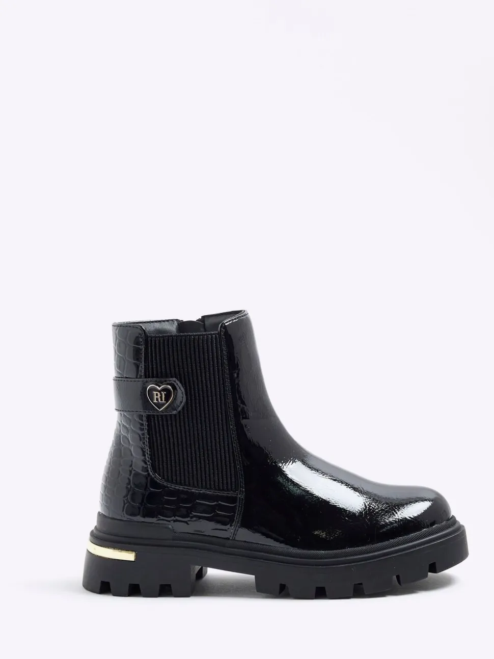 River Island Patent Heart Strap Chelsea Boots