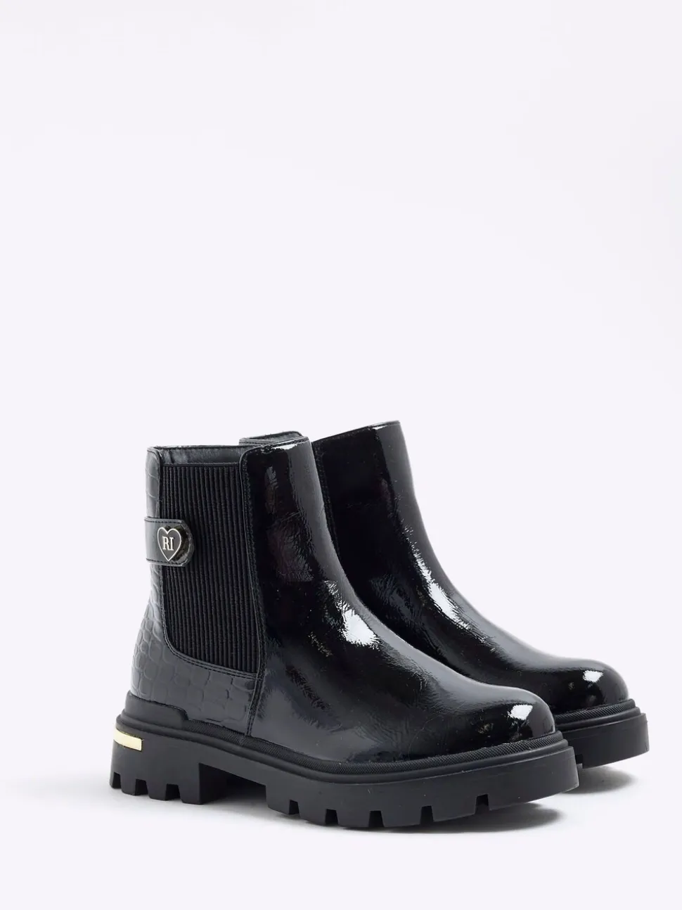 River Island Patent Heart Strap Chelsea Boots