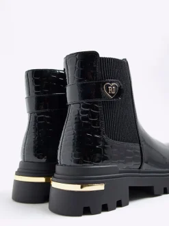 River Island Patent Heart Strap Chelsea Boots