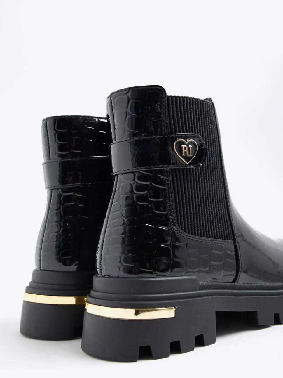 River Island Patent Heart Strap Chelsea Boots